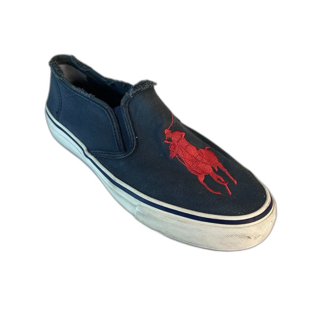 Polo Ralph Lauren Navy Canvas Red Signature Big Pony Slip-On Sneaker Sz 8.5D